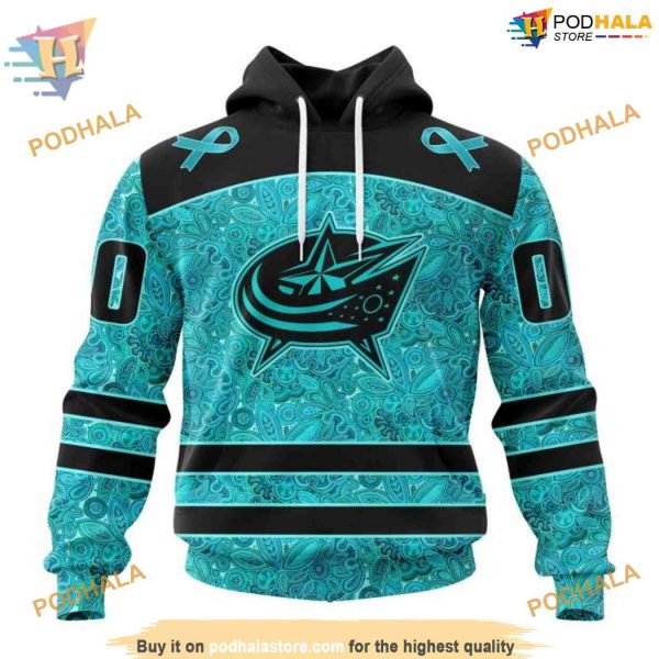 Custom Design Fight Ovarian Cancer NHL Columbus Blue Jackets Hoodie 3D