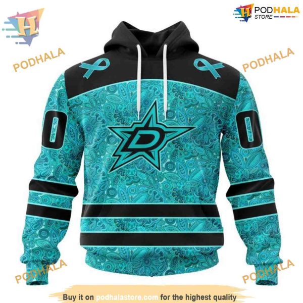 Custom Design Fight Ovarian Cancer NHL Dallas Stars Hoodie 3D