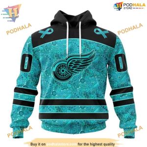 Custom Design Fight Ovarian Cancer NHL Detroit Red Wings Hoodie 3D