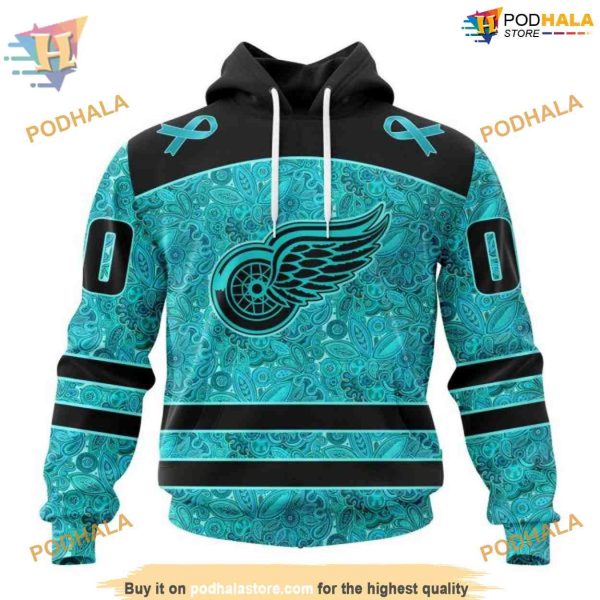 Custom Design Fight Ovarian Cancer NHL Detroit Red Wings Hoodie 3D