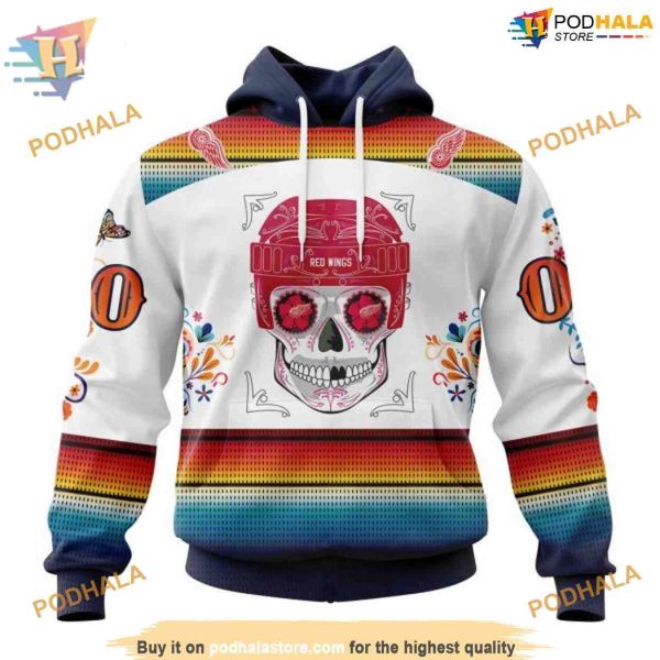 Custom Design For Dia De Los Muertos NHL Detroit Red Wings Hoodie 3D