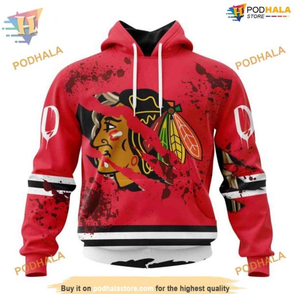 Custom Design Jersey With Your Ribs For Halloween NHL Chicago Blackhawks Hoodie 3D