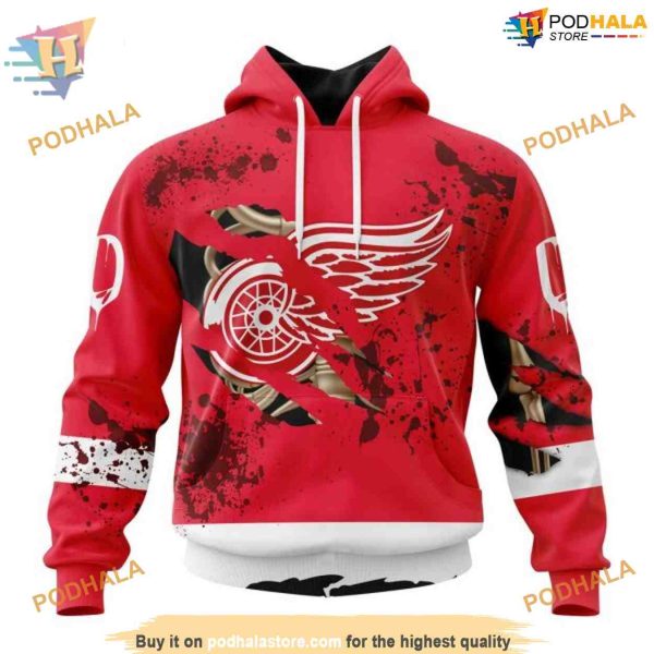 Custom Design Jersey With Your Ribs For Halloween NHL Detroit Red Wings Hoodie 3D