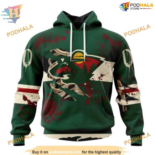 Custom Design Jersey With Your Ribs For Halloween NHL Minnesota Wild Hoodie 3D