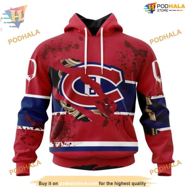 Custom Design Jersey With Your Ribs For Halloween NHL Montreal Canadiens Hoodie 3D