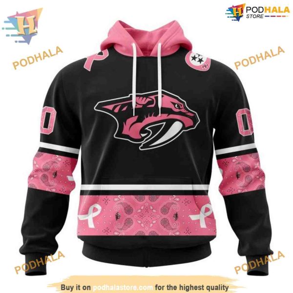 Custom Design PINK BREAST CANCER NHL Nashville Predators Hoodie 3D