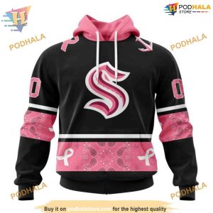 Custom Design PINK BREAST CANCER NHL Seattle Kraken Hoodie 3D