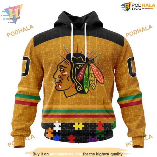 Custom Design With Fearless Aganst Autism Concept NHL Chicago Blackhawks Hoodie 3D