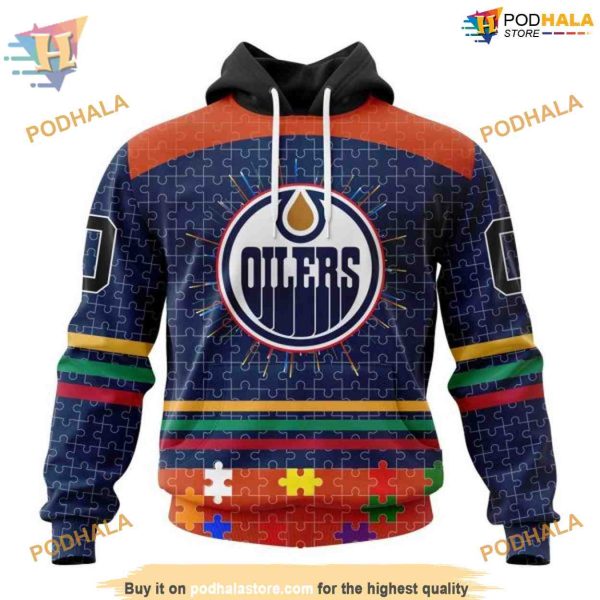 Custom Design With Fearless Aganst Autism Concept NHL Edmonton Oilers Hoodie 3D