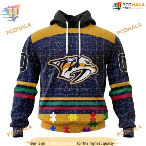 Custom Design With Fearless Aganst Autism Concept NHL Nashville Predators Hoodie 3D