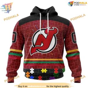 Custom Design With Fearless Aganst Autism Concept NHL New Jersey Devils Hoodie 3D