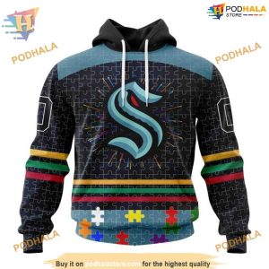 Custom Design With Fearless Aganst Autism Concept NHL Seattle Kraken Hoodie 3D