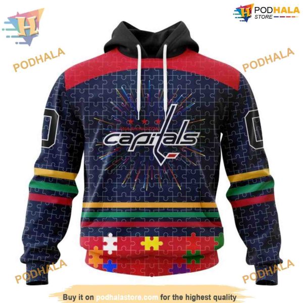 Custom Design With Fearless Aganst Autism Concept NHL Washington Capitals Hoodie 3D