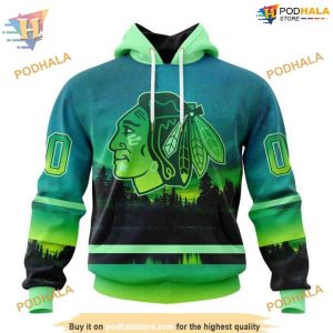 Custom Design With Northern Light Full Printed NHL Chicago Blackhawks Hoodie 3D