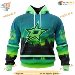 Custom Design With Northern Light Full Printed NHL Dallas Stars Hoodie 3D