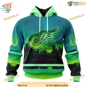 Custom Design With Northern Light Full Printed NHL Detroit Red Wings Hoodie 3D