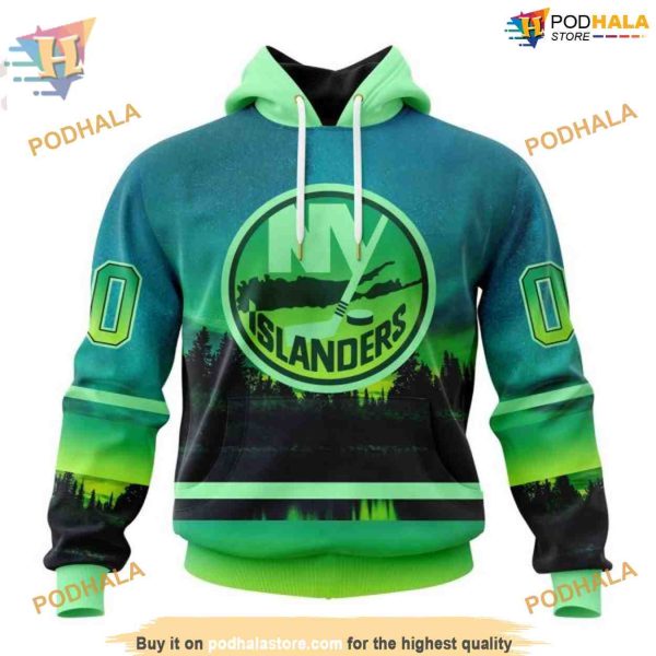 Custom Design With Northern Light Full Printed NHL New York Islanders Hoodie 3D