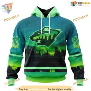 Custom Design With Northern Lights NHL Minnesota Wild Hoodie 3D