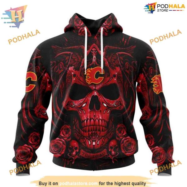 Custom Design With Skull Art NHL Calgary Flames Hoodie 3D Sweatshirt