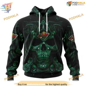 Custom Design With Skull Art NHL Minnesota Wild Hoodie 3D