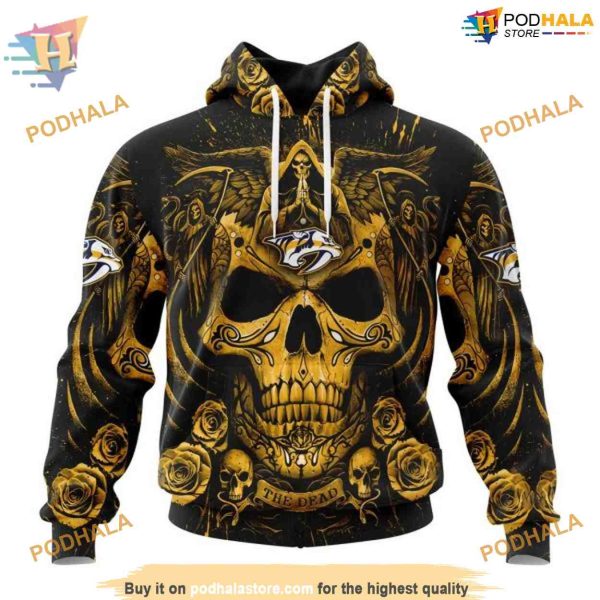 Custom Design With Skull Art NHL Nashville Predators Hoodie 3D