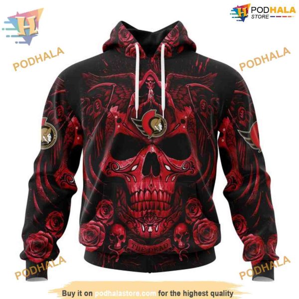 Custom Design With Skull Art NHL Ottawa Senators Hoodie 3D