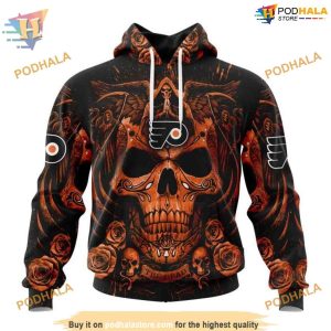 Custom Design With Skull Art NHL Philadelphia Flyers Hoodie 3D