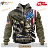 Custom Detroit Lions Honor Veterans Kneeling Soldier Design Shirt NFL Hoodie 3D