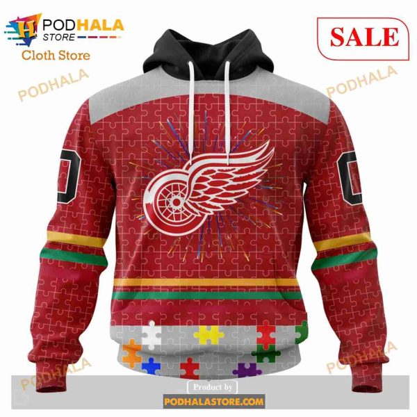 Custom Detroit Red Wings Fearless Aganst Autism Sweatshirt NHL Hoodie 3D