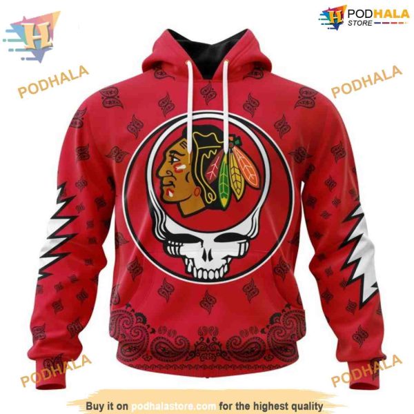 Custom Grateful Dead Design NHL Chicago Blackhawks Hoodie 3D