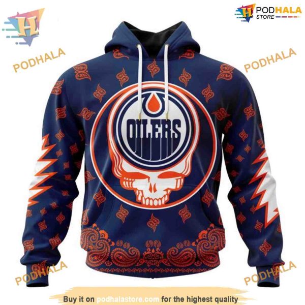 Custom Grateful Dead Design NHL Edmonton Oilers Hoodie 3D