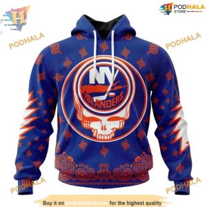 Custom Grateful Dead Design NHL New York Islanders Hoodie 3D