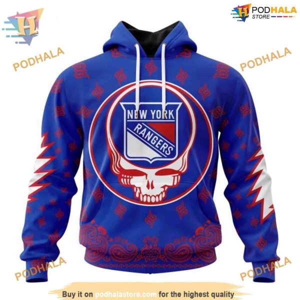 Custom Grateful Dead Design NHL New York Rangers Hoodie 3D