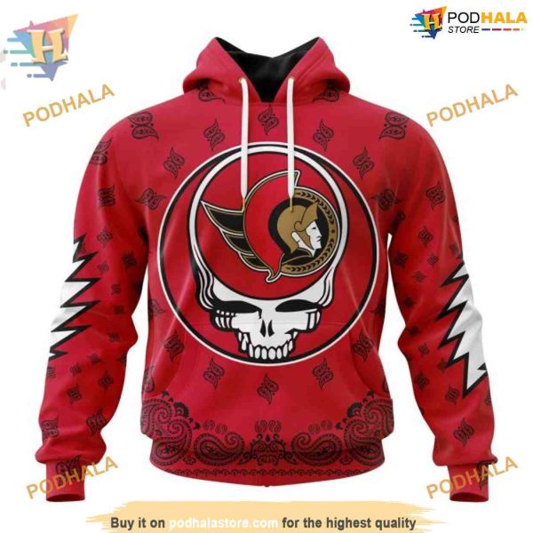 Custom Grateful Dead Design NHL Ottawa Senators Hoodie 3D