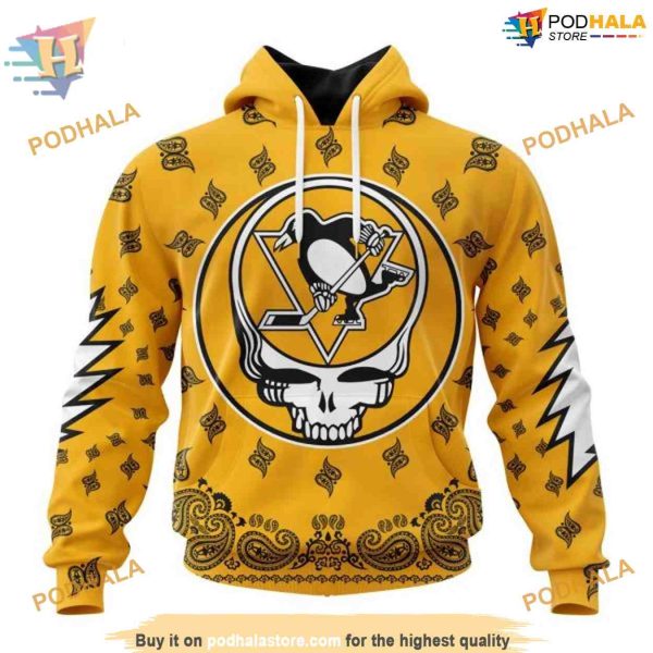 Custom Grateful Dead Design NHL Pittsburgh Penguins Hoodie 3D