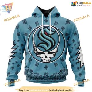 Custom Grateful Dead Design NHL Seattle Kraken Hoodie 3D