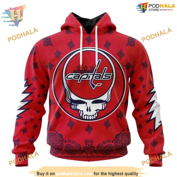 Custom Grateful Dead Design NHL Washington Capitals Hoodie 3D