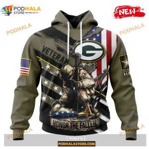 Custom Green Bay Packers Honor Veterans Kneeling Soldier Design Shirt NFL Hoodie 3D