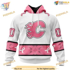 Custom IN OCTOBER WE WEAR PINK BREAST CANCER NHL Calgary Flames Hoodie 3D