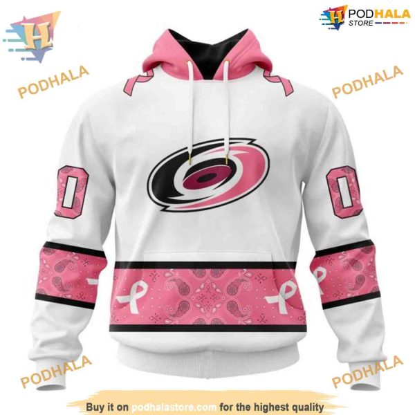 Custom IN OCTOBER WE WEAR PINK BREAST CANCER NHL Carolina Hurricanes Hoodie 3D