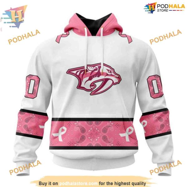 Custom IN OCTOBER WE WEAR PINK BREAST CANCER NHL Nashville Predators Hoodie 3D