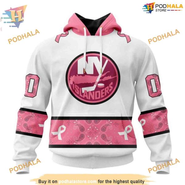 Custom IN OCTOBER WE WEAR PINK BREAST CANCER NHL New York Islanders Hoodie 3D