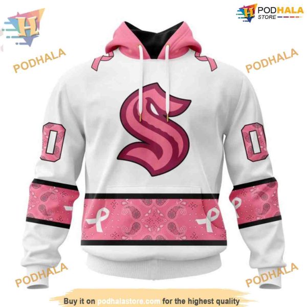 Custom IN OCTOBER WE WEAR PINK BREAST CANCER NHL Seattle Kraken Hoodie 3D