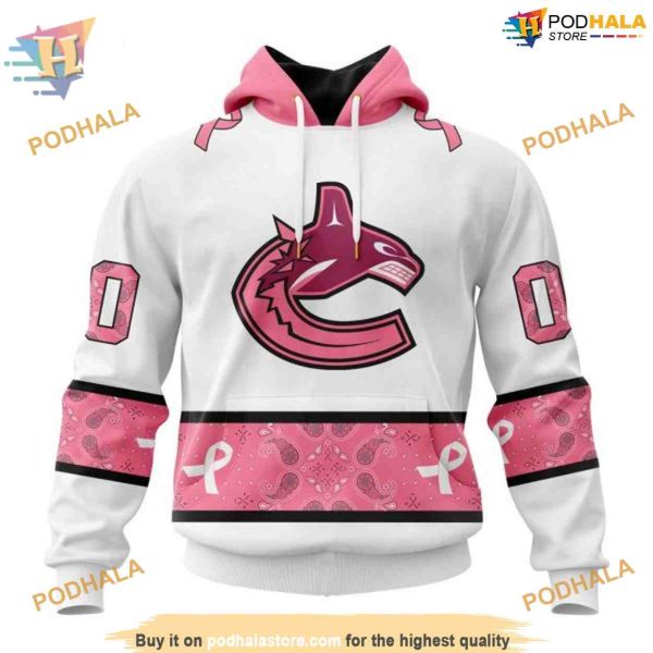 Custom IN OCTOBER WE WEAR PINK BREAST CANCER NHL Vancouver Canucks Hoodie 3D