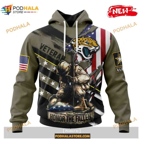 Custom Jacksonville Jaguars Honor Veterans Kneeling Soldier Design Shirt NFL Hoodie 3D