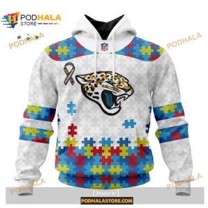 Custom Jacksonville Jaguars Special Autism Puzzle Game White NFL Hoodie 3D