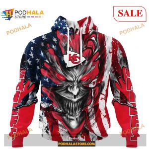 Custom Kansas City Chiefs Demon Face American Flag Shirt NFL Hoodie 3D