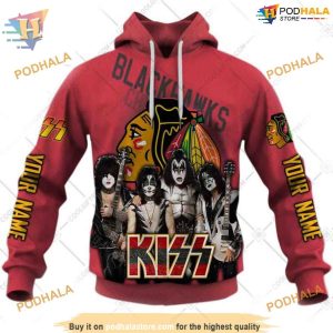 Custom Kiss Band Style NHL Chicago Blackhawks Hoodie 3D