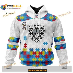 Custom Las Vegas Raiders Special Autism Puzzle Game White NFL Hoodie 3D