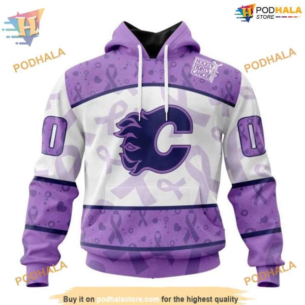 Custom Lavender Fight Cancer NHL Calgary Flames Hoodie 3D Sweatshirt